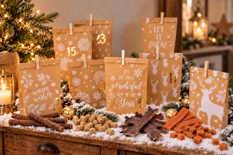 DIY-adventkalender zonder vulling; snacks op de foto niet inbegrepen