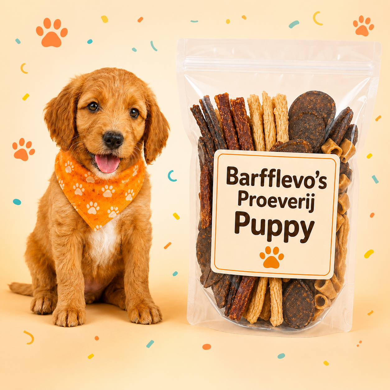 Vrolijke Barfflevo’s Proeverij Puppy met doorzichtige snackzak